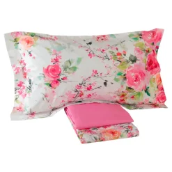 COMPLETO LENZUOLA MATRIMONIALE MIRABELLO MODELLO RAMI DI ROSE VAR. ROSA R09