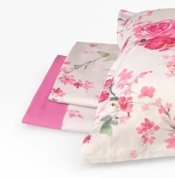 COMPLETO LENZUOLA MATRIMONIALE MIRABELLO MODELLO RAMI DI ROSE VAR. ROSA R09