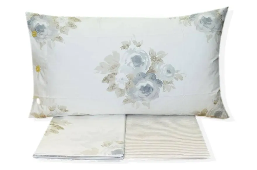 COMPLETO LENZUOLA SINGOLO BELLORA WHITE LINEN MODELLO FIORE V38 GRIGIO