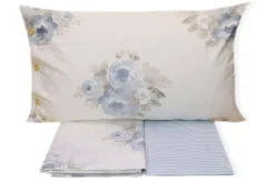 COMPLETO LENZUOLA SINGOLO BELLORA WHITE LINEN MODELLO FIORE V42 AZZURRO