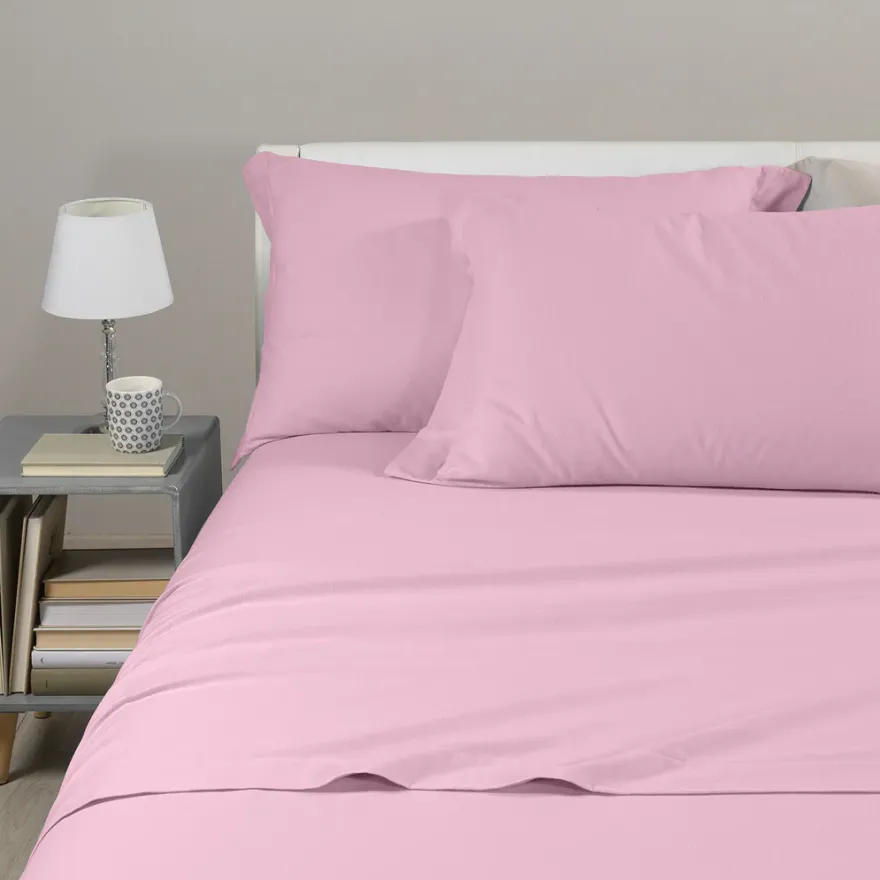 COMPLETO LENZUOLA SINGOLO FLANELLA CALEFFI TINTA UNITA VAR. ROSA