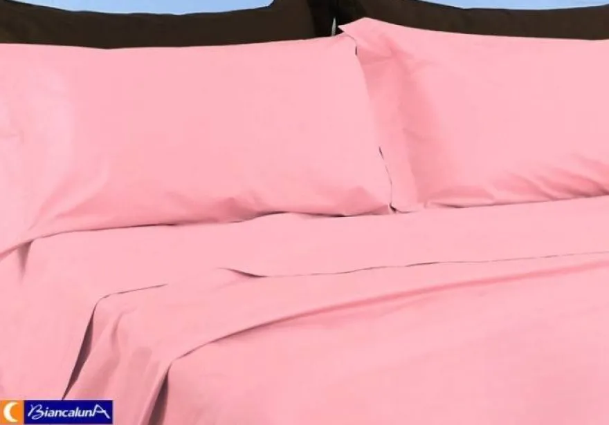 COMPLETO LENZUOLA UNA PIAZZA E MEZZO BIANCALUNA MODELLO COLORED VAR. ROSA 125