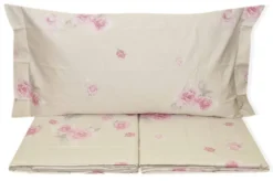 COMPLETO LENZUOLO UNA PIAZZA E MEZZO FLANELLA CALEFFI MODELLO FLORAL VAR. PANNA