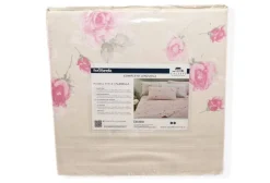 COMPLETO LENZUOLO UNA PIAZZA E MEZZO FLANELLA CALEFFI MODELLO FLORAL VAR. PANNA