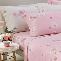COMPLETO LENZUOLO UNA PIAZZA E MEZZO FLANELLA CALEFFI MODELLO FLORAL VAR. PANNA