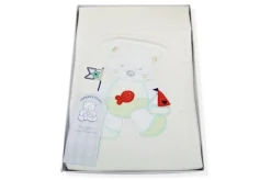 COPERTA CULLA IN JERSEY DOPPIATO PURO COTONE DISEGNO ORSETTO VERDINO