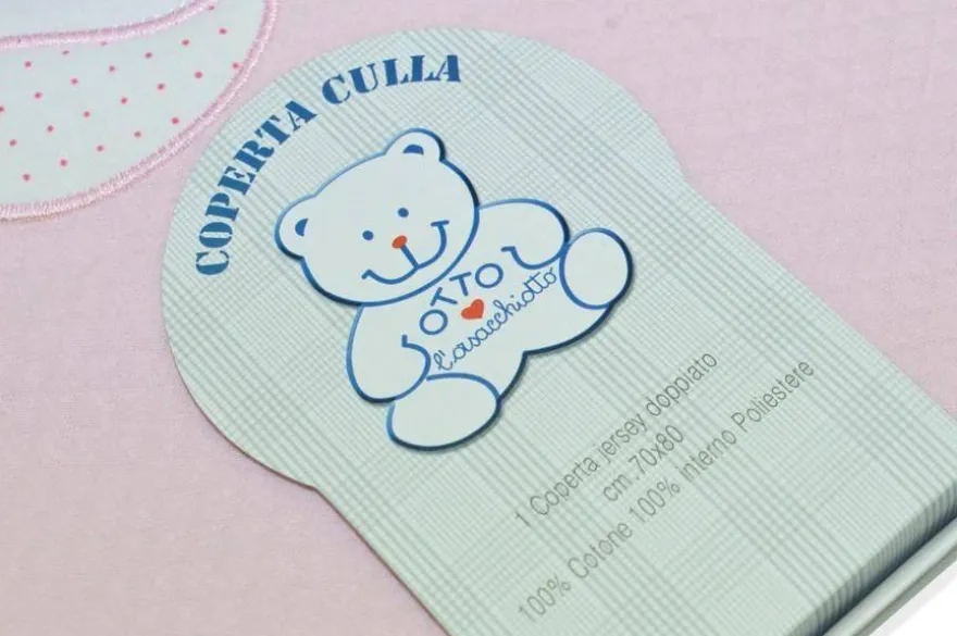 COPERTA CULLA IN JERSEY DOPPIATO PURO COTONE DISEGNO ORSETTO ROSA