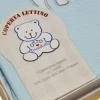 COPERTA LETTINO IN JERSEY DOPPIATO PURO COTONE DISEGNO CANE E GATTO AZZURRO