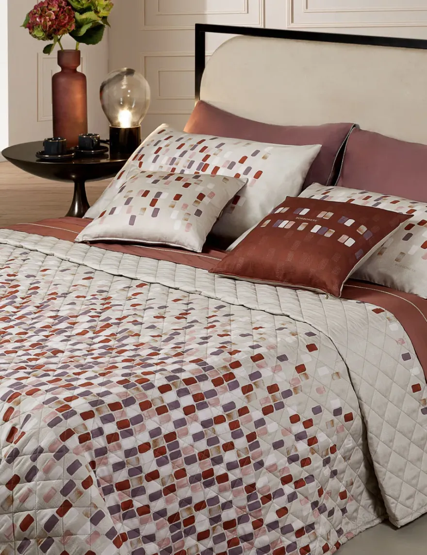 COPRILETTO TRAPUNTATO MATRIMONIALE BORBONESE MODELLO MOSAICO VARIANTE BLUSH