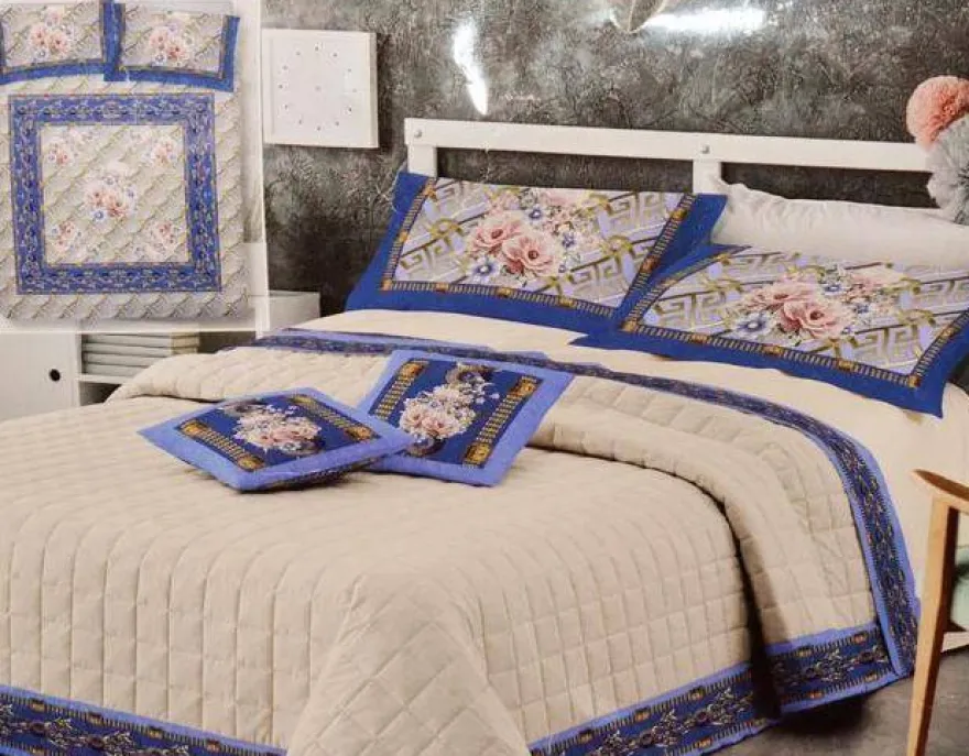 COPRILETTO TRAPUNTATO MATRIMONIALE GFFERRARI MODELLO GOLD VARIANTE BLU 09