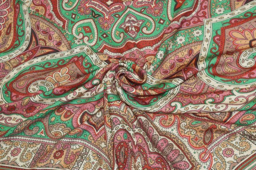PANNELLI MISTO CASHMERE SETA FANTASIA PIAZZATA FOULARD BRUCIATO FUCSIA E VERDE