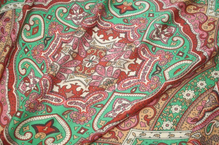 PANNELLI MISTO CASHMERE SETA FANTASIA PIAZZATA FOULARD BRUCIATO FUCSIA E VERDE