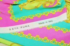 PANNELLO CREPE DE CHINE PURA SETA FANTASIA PIAZZATA VERDE FUCSIA