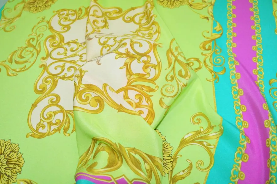 PANNELLO CREPE DE CHINE PURA SETA FANTASIA PIAZZATA VERDE FUCSIA