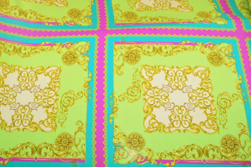 PANNELLO CREPE DE CHINE PURA SETA FANTASIA PIAZZATA VERDE FUCSIA