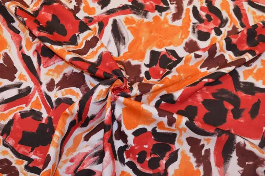 SCAMPOLO GABARDINE COTONE FANTASIA STILIZZATA ROSSA ARANCIO
