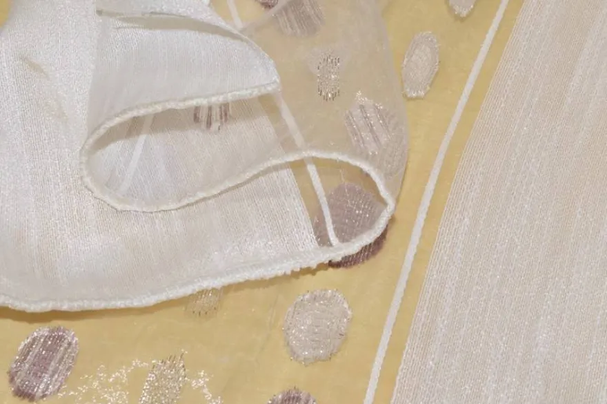 SCAMPOLO TENDA CON POIS IN ORGANZA ARGENTO E LILLA
