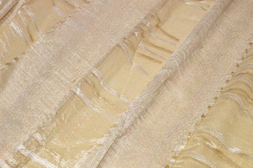 SCAMPOLO TENDA ORGANZA FANTASIA GEOMETRICA ORO E BEIGE