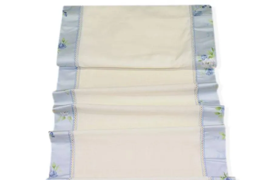 SCAMPOLO TENDINO BIANCO CON BORDO FLOREALE AZZURRO