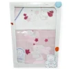 SET 3 PEZZI COPERTA CULLA DISEGNO CAGNOLINO ROSA FASCIA BIANCA