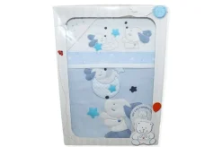 SET 3 PEZZI COPERTA CULLA DISEGNO CAGNOLINO AZZURRO