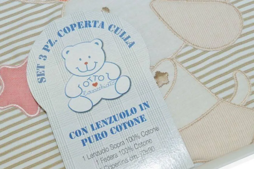 SET 3 PEZZI COPERTA CULLA DISEGNO CAGNOLINO BEIGE