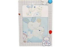 SET 3 PEZZI COPERTA LETTINO DISEGNO CANE E GATTO AZZURRO