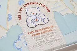 SET 3 PEZZI COPERTA LETTINO DISEGNO CANE E GATTO AZZURRO
