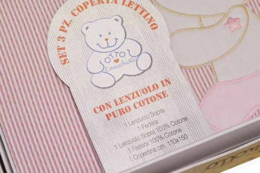 SET 3 PEZZI COPERTA LETTINO DISEGNO CAGNOLINO ROSA