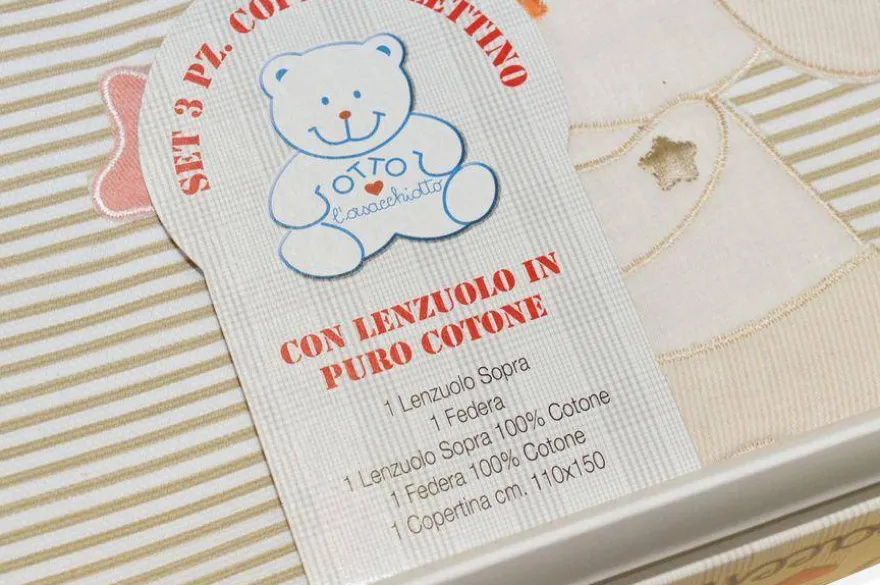 SET 3 PEZZI COPERTA LETTINO DISEGNO CAGNOLINO BEIGE