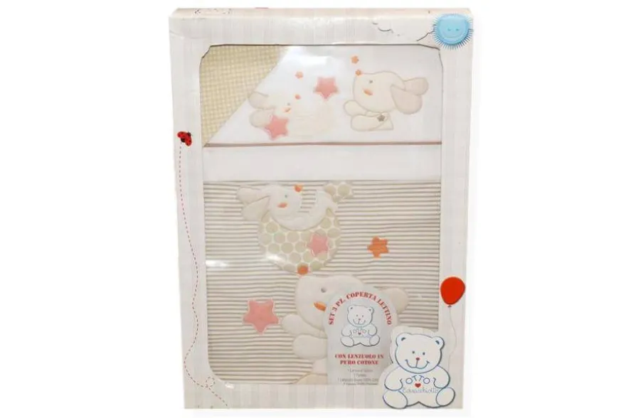 SET 3 PEZZI COPERTA LETTINO DISEGNO CAGNOLINO BEIGE