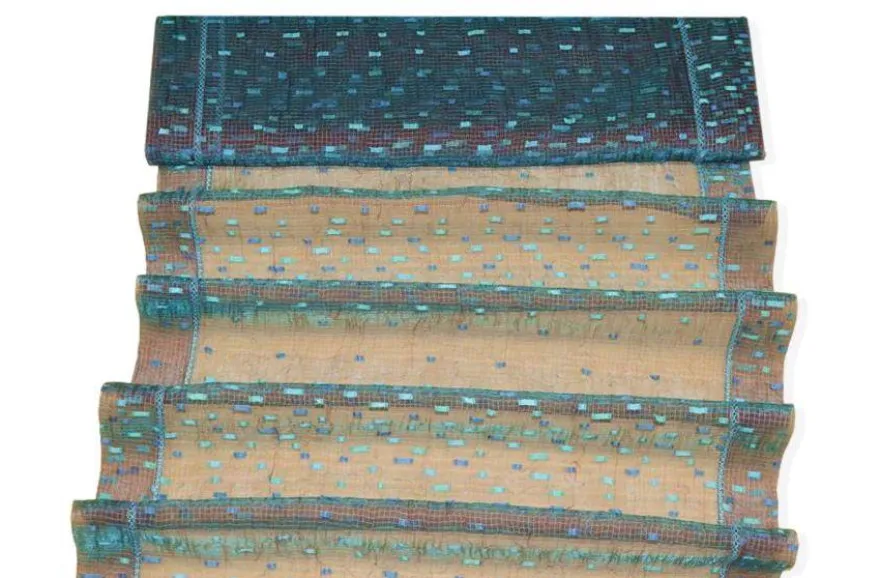 TENDINO ORGANZA AZZURRO CANGIANTE ROSSO