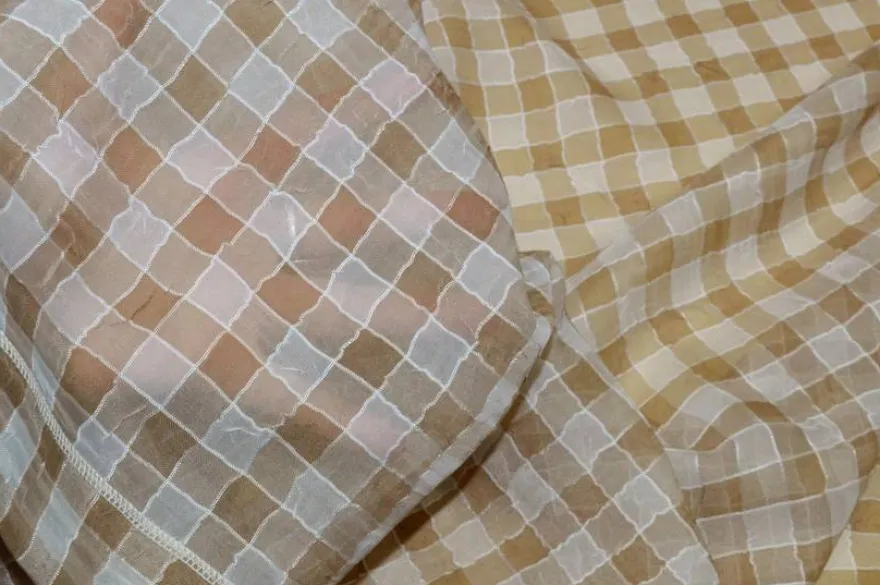 TENDINO ORGANZA SCACCHETTO BIANCO/BEIGE