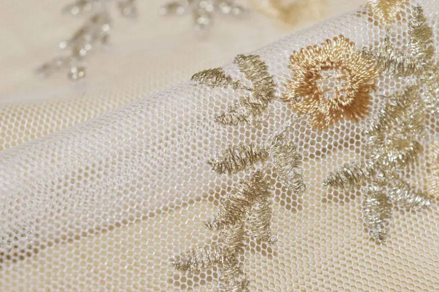 TENDINO TULLE RICAMATO FIORELLINO BEIGE