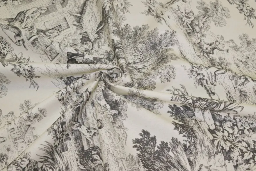 TESSUTO ANTIMACCHIA PURO COTONE TOILE DE JOUY GRIGIO
