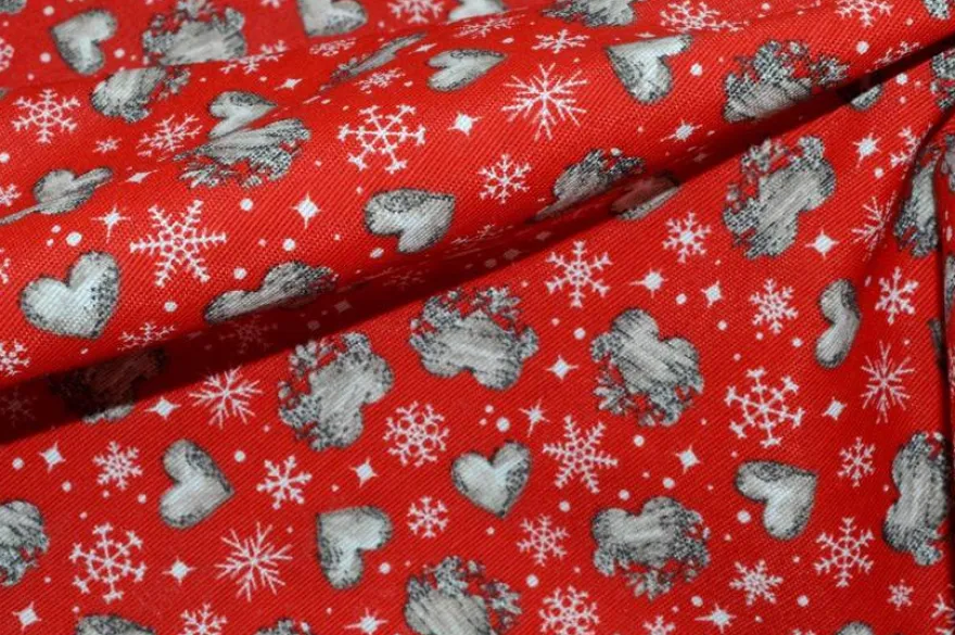 TESSUTO ARREDO FANTASIA CUORI FONDO ROSSO