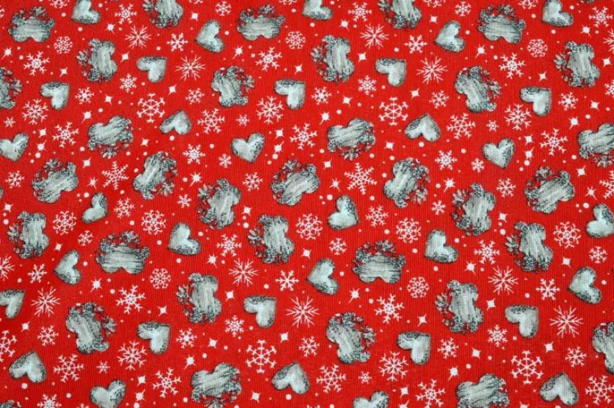 TESSUTO ARREDO FANTASIA CUORI FONDO ROSSO
