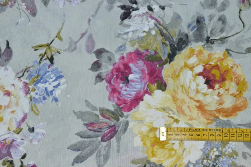TESSUTO ARREDO FANTASIA FLORALE FONDO GRIGIO