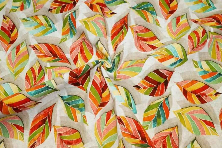TESSUTO ARREDO FANTASIA FOGLIE MULTICOLOR