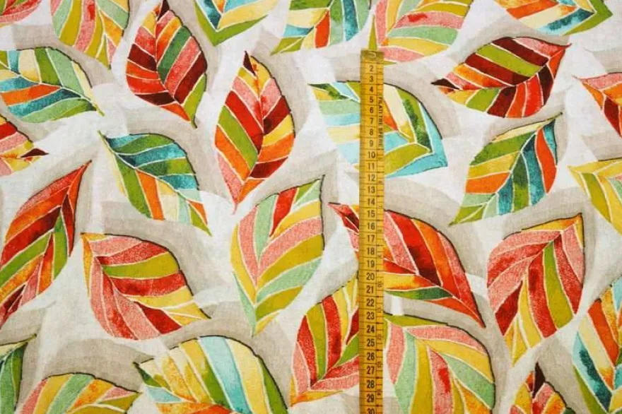 TESSUTO ARREDO FANTASIA FOGLIE MULTICOLOR