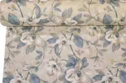TESSUTO ARREDO FANTASIA MAGNOLIA AZZURRA FONDO BEIGE