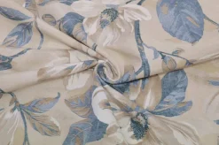 TESSUTO ARREDO FANTASIA MAGNOLIA AZZURRA FONDO BEIGE