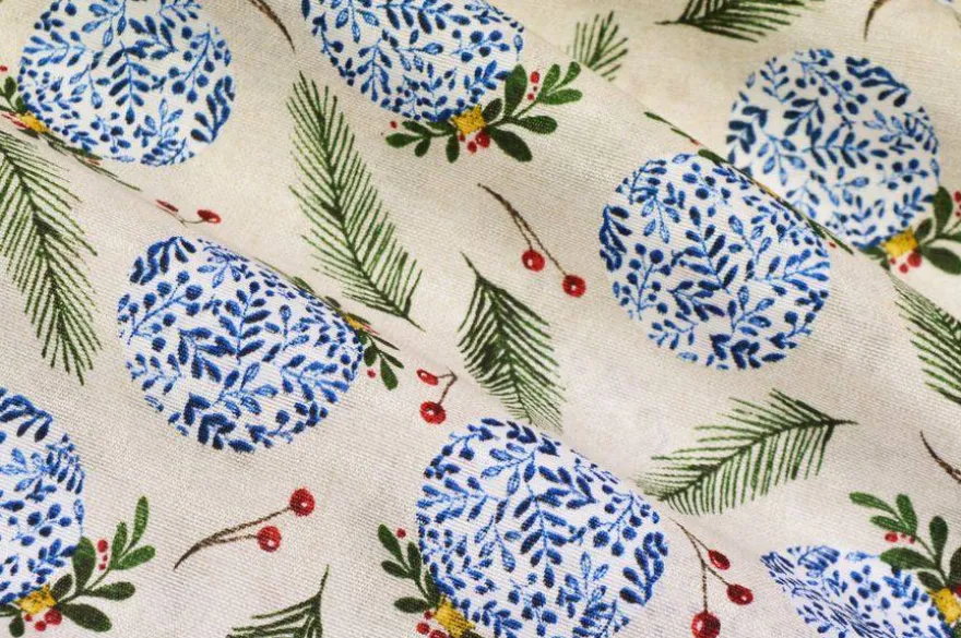 TESSUTO ARREDO FANTASIA NATALE PALLINE BLU