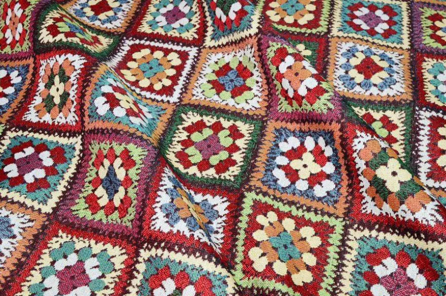 TESSUTO ARREDO GOBELIN FANTASIA MATTONELLE MULTICOLOR