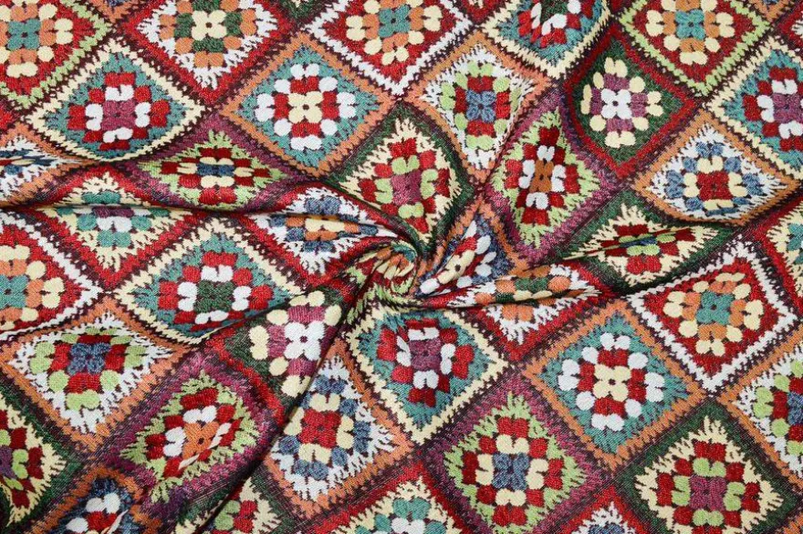 TESSUTO ARREDO GOBELIN FANTASIA MATTONELLE MULTICOLOR