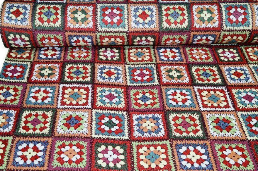 TESSUTO ARREDO GOBELIN FANTASIA MATTONELLE MULTICOLOR