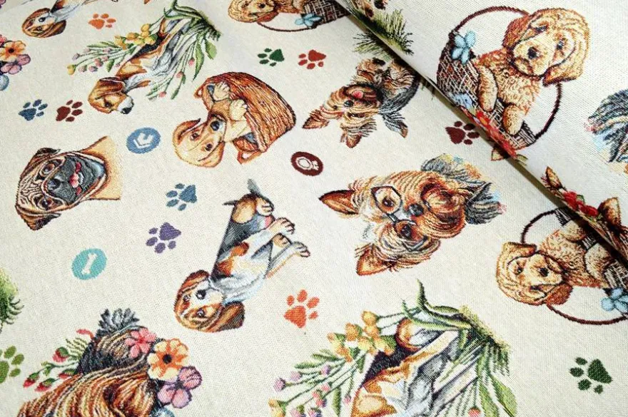 TESSUTO ARREDO GOBELIN FANTASIA CAGNOLINO
