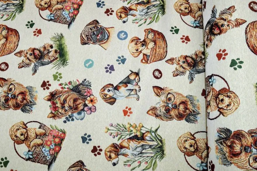 TESSUTO ARREDO GOBELIN FANTASIA CAGNOLINO
