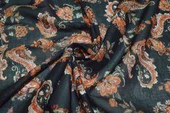 TESSUTO BATISTA PURO COTONE DISEGNO CASHMERE FONDO NERO
