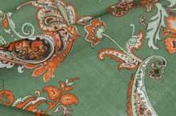 TESSUTO BATISTA PURO COTONE DISEGNO CASHMERE ARANCIO E VERDE